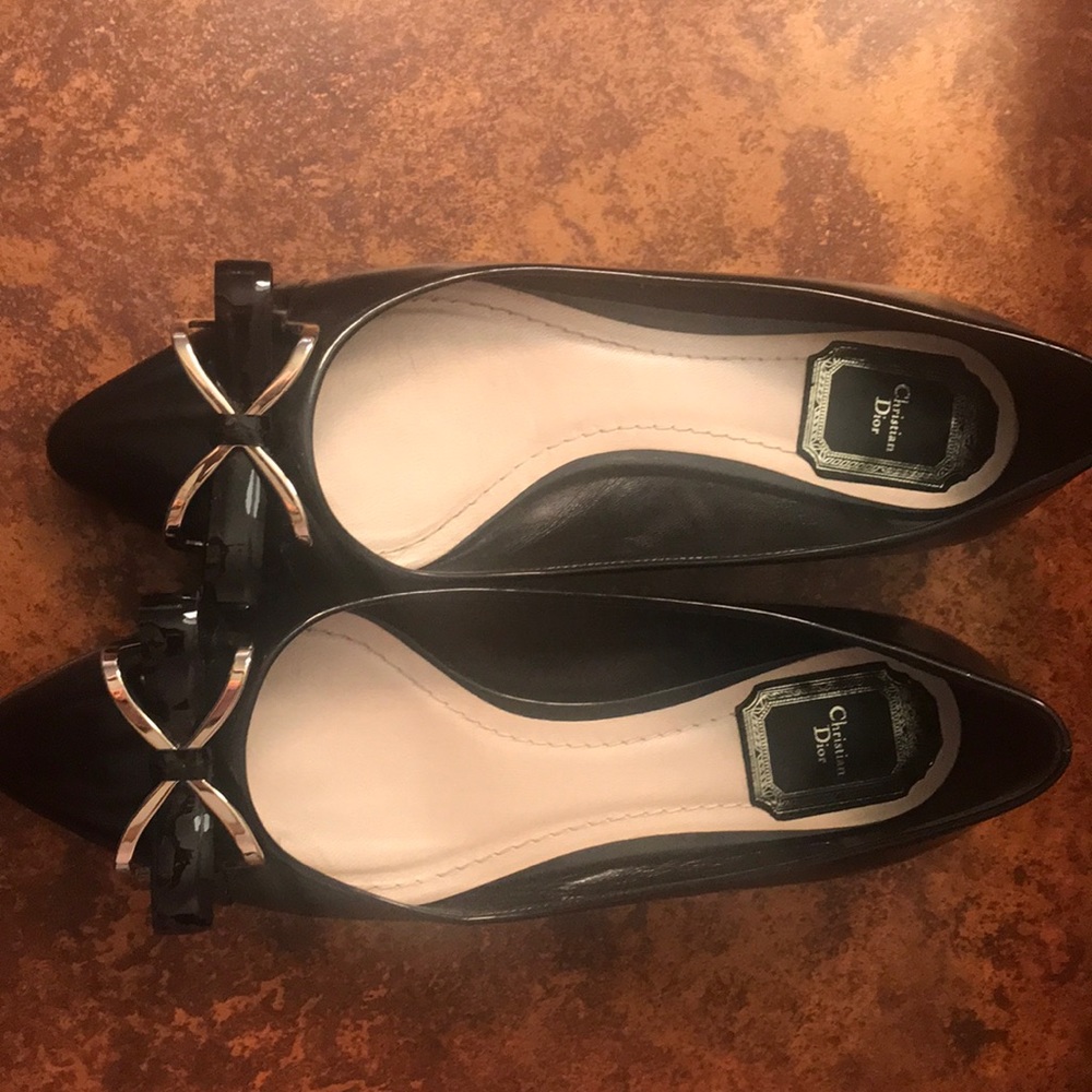 Christian Dior patent leather, lightly worn flats.